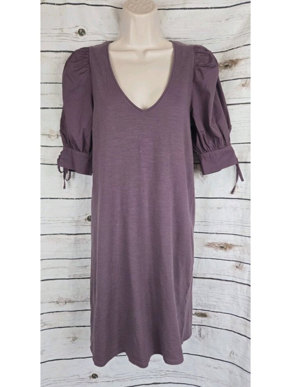Nation LTD Purple Slub Knit Shift Dress S Puff Sleeve 100% Cotton